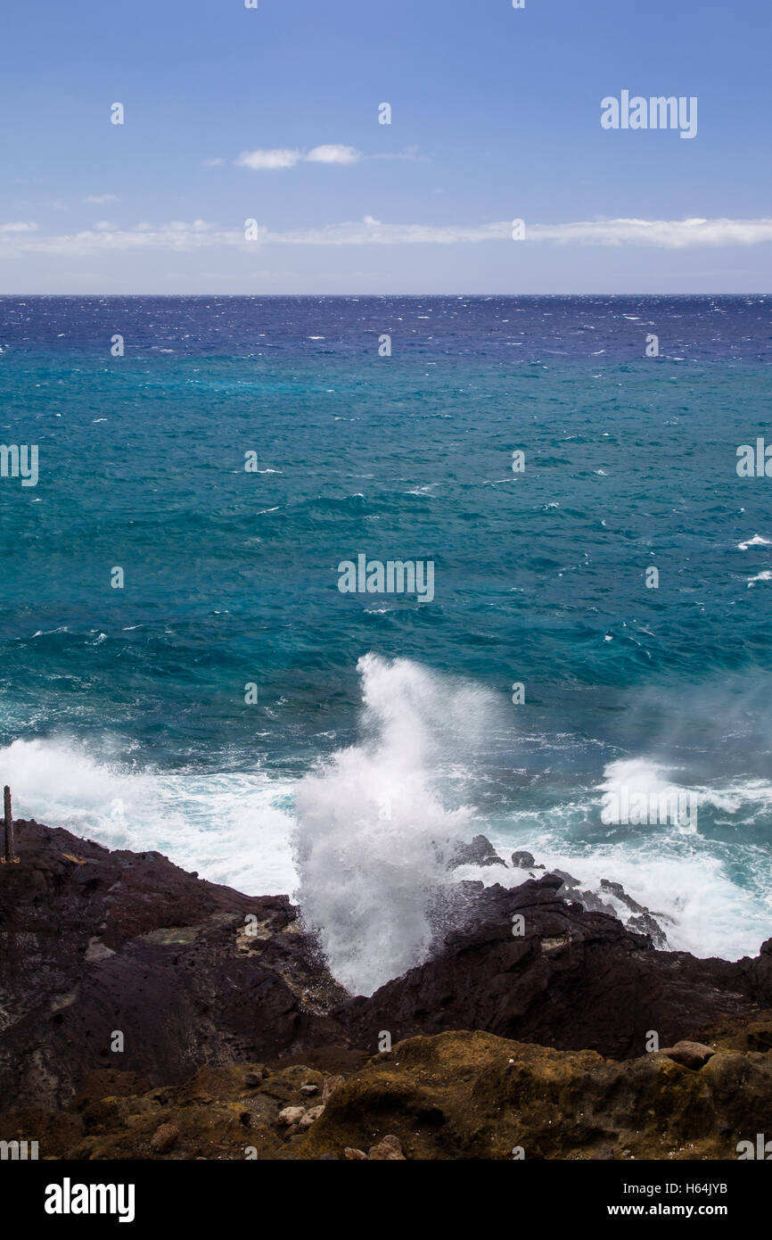 Halona Blowhole presso la costa est di Oahu, Hawaii, Stati Uniti d'America. Foto Stock