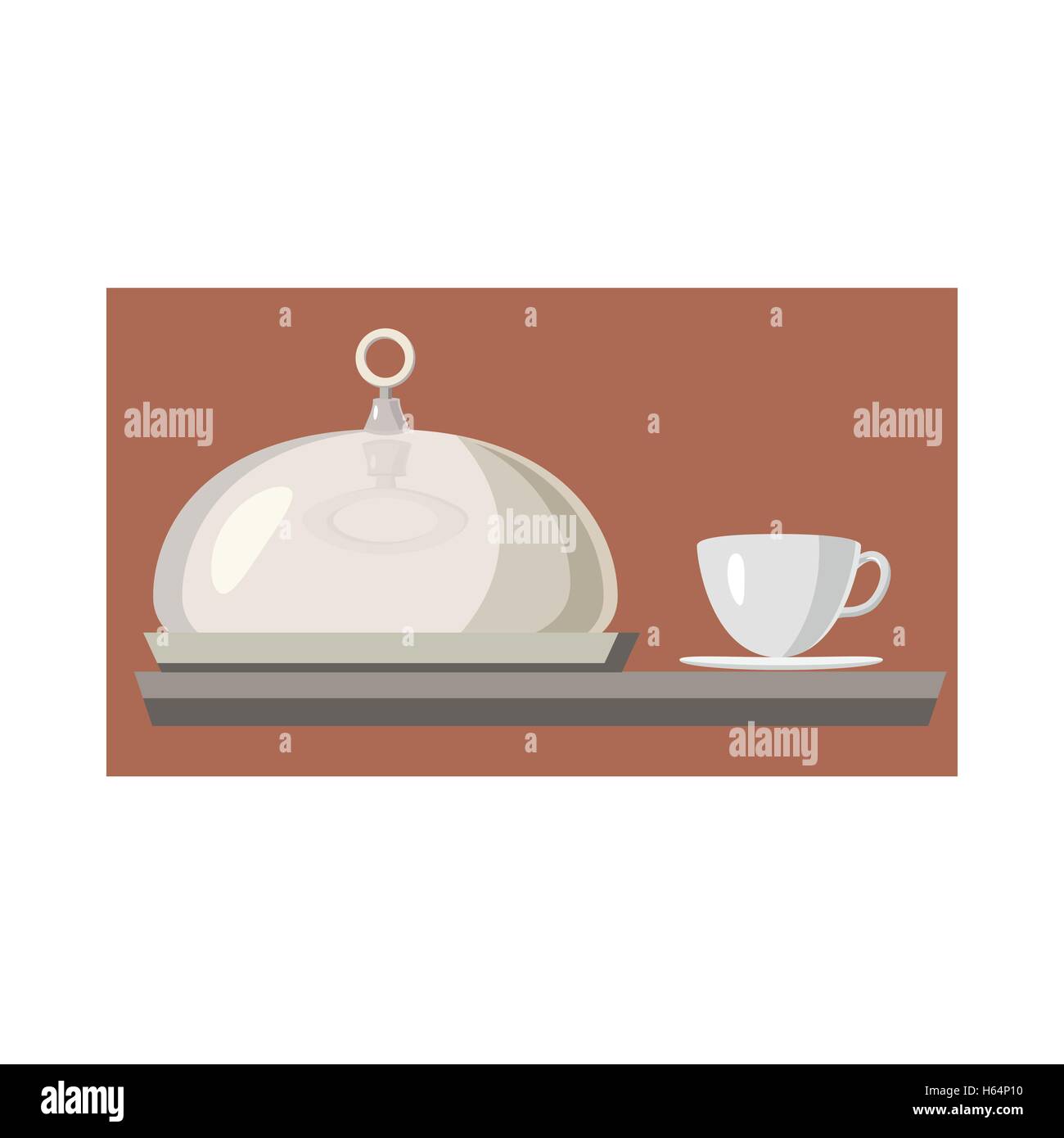 Cloche per il pasto e tazza di una bevanda calda icona Illustrazione Vettoriale