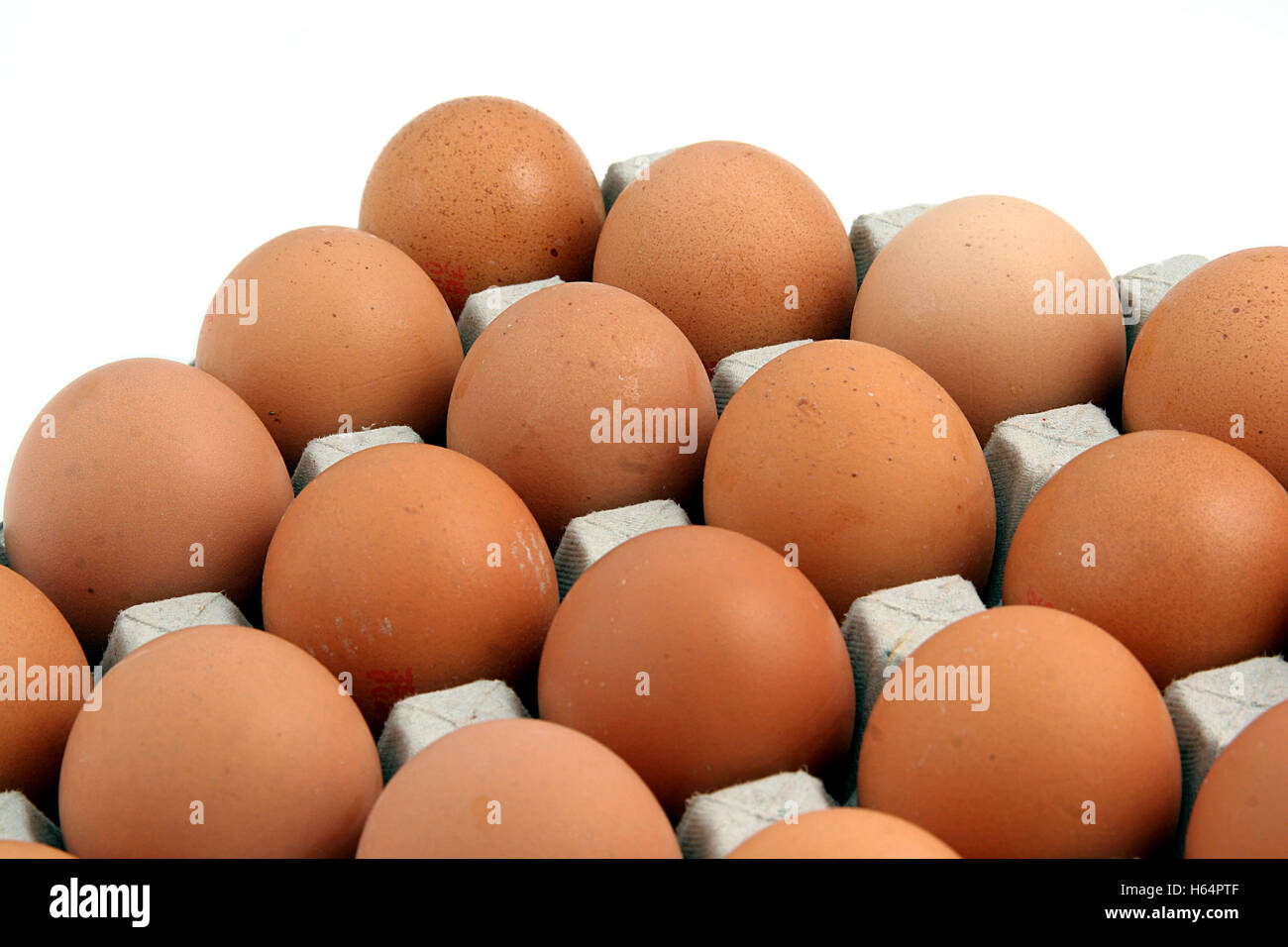 Uova di colore marrone nella scatola in cartone Foto Stock