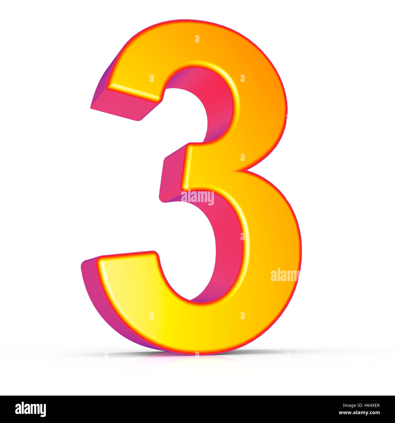 3D rendering golden numero 3 isolati su sfondo bianco, 3d illustrazione, inclinazione sinistra Foto Stock