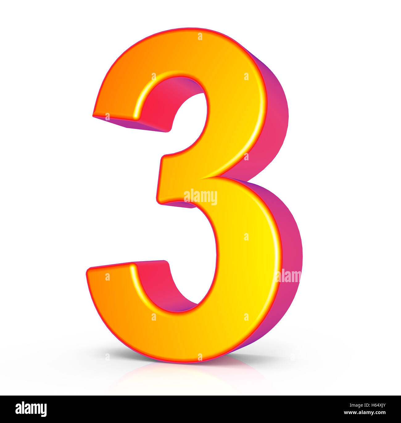 3D rendering golden numero 3 isolati su sfondo bianco, 3d illustrazione, inclinazione destra Foto Stock