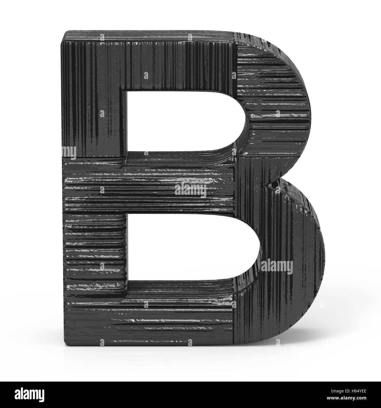 3D rendering di legno nero, lettera b isolata sfondo bianco Foto Stock