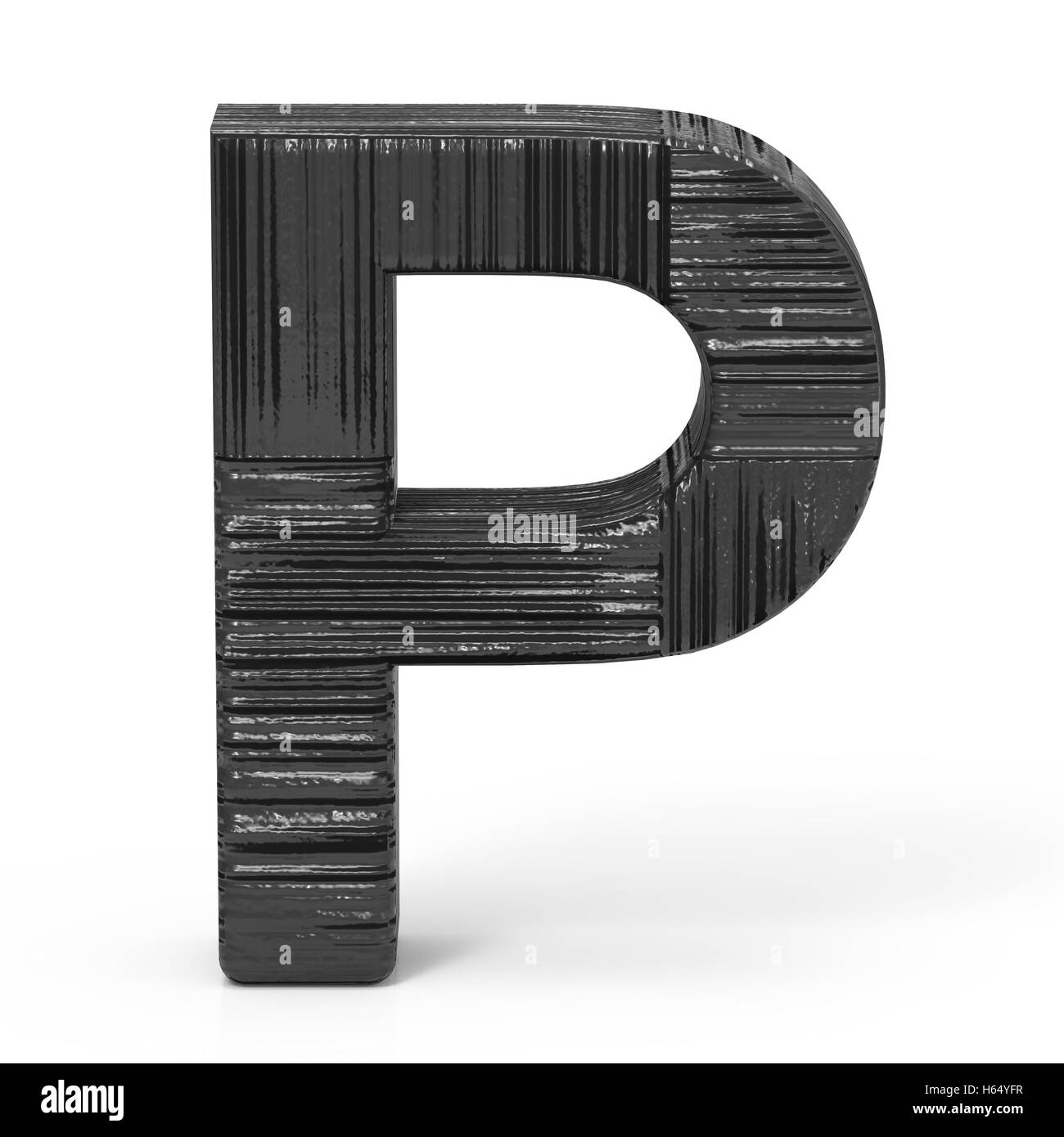 3D rendering di legno nero con la lettera P isolato sfondo bianco Foto Stock