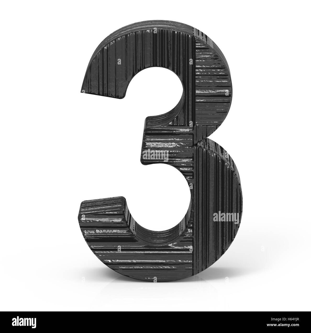 3D rendering nero numero di legno 3 isolato sfondo bianco Foto Stock