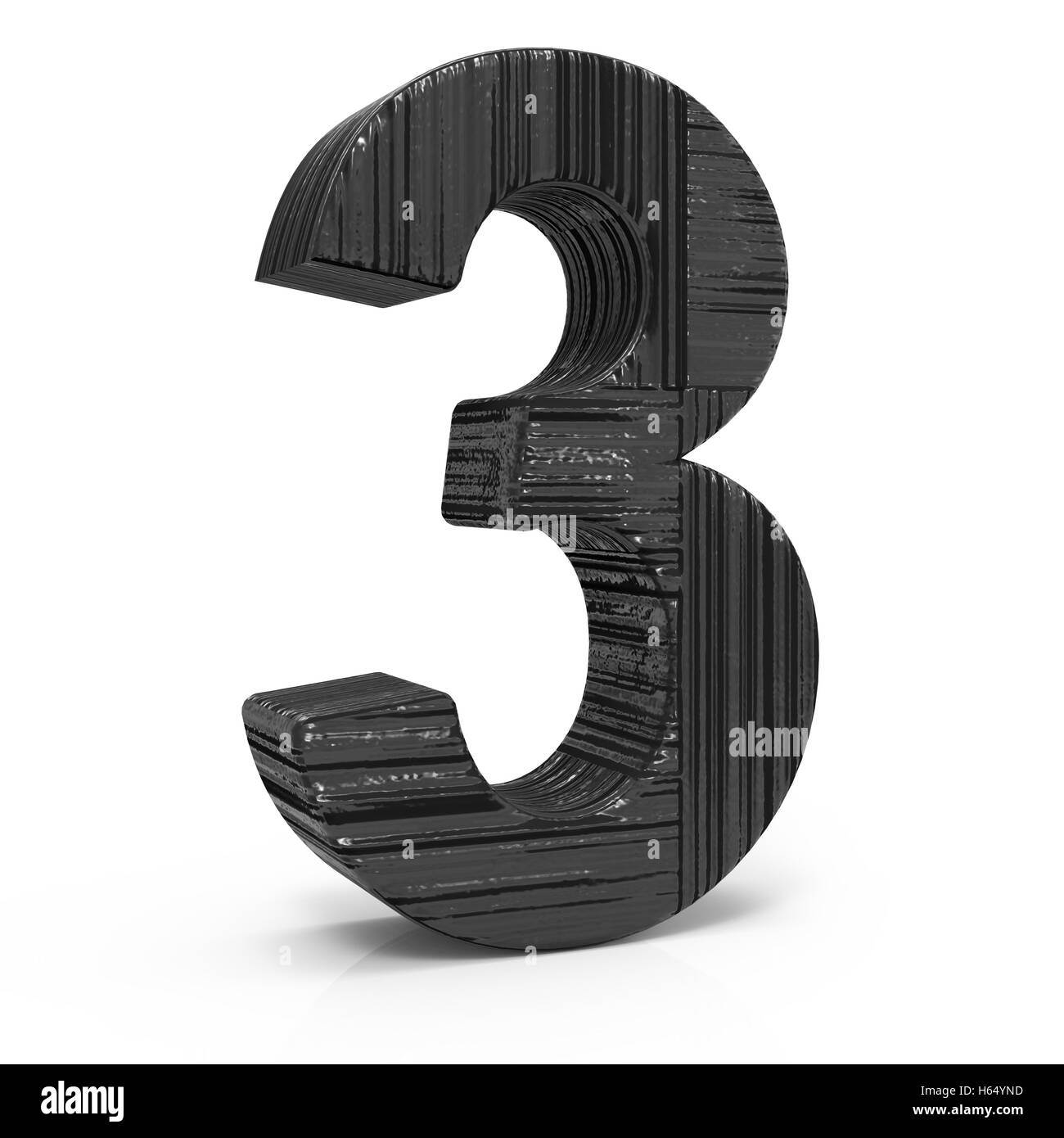 Inclinazione sinistra 3d rendering nero numero di legno 3 isolato sfondo bianco Foto Stock