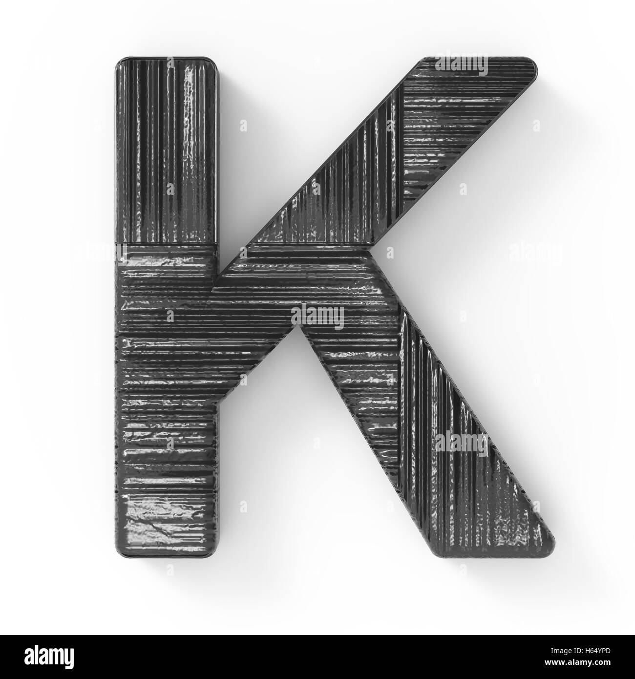 3D rendering di legno nero, lettera k isolato sfondo bianco Foto Stock