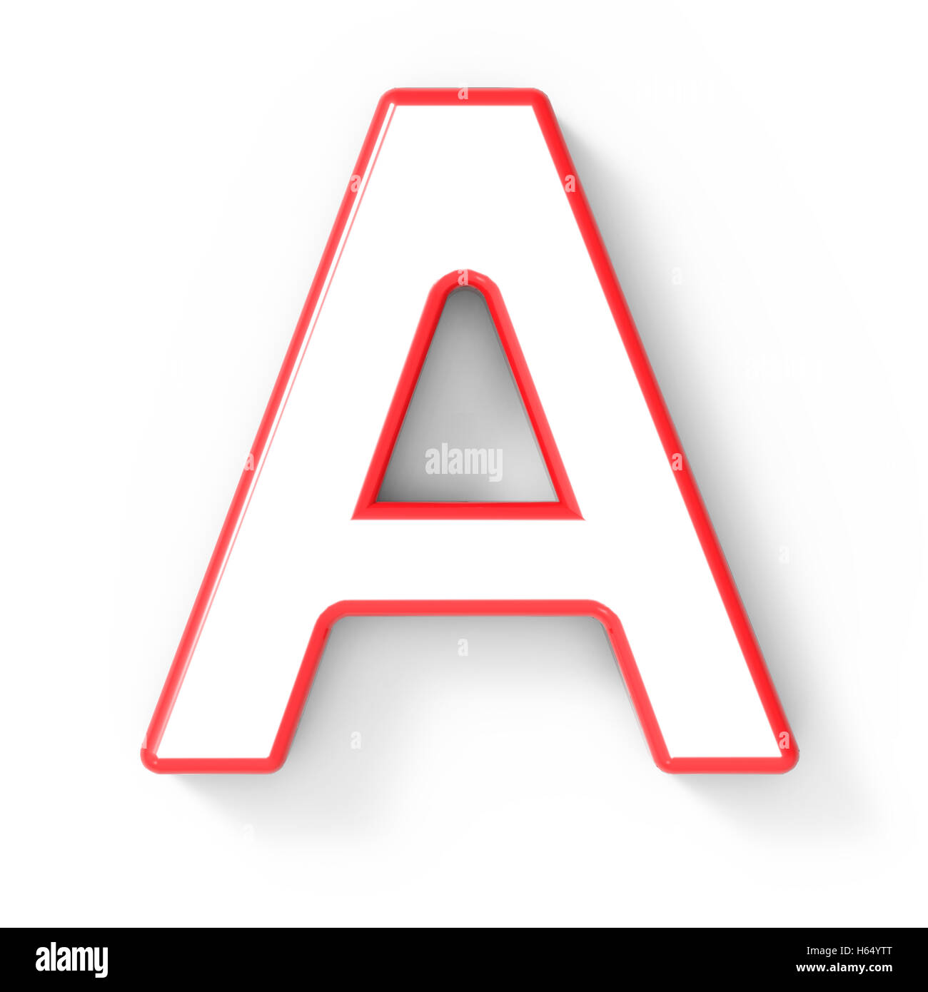 3D rendering bianco una lettera con cornice rossa isolato su sfondo bianco, 3d illustrazione, vista dall'alto Foto Stock
