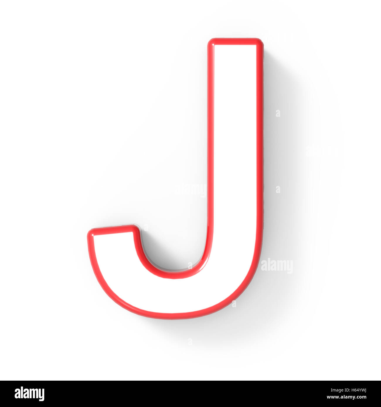 3D rendering white lettera J con cornice rossa isolato su sfondo bianco, 3d illustrazione, vista dall'alto Foto Stock