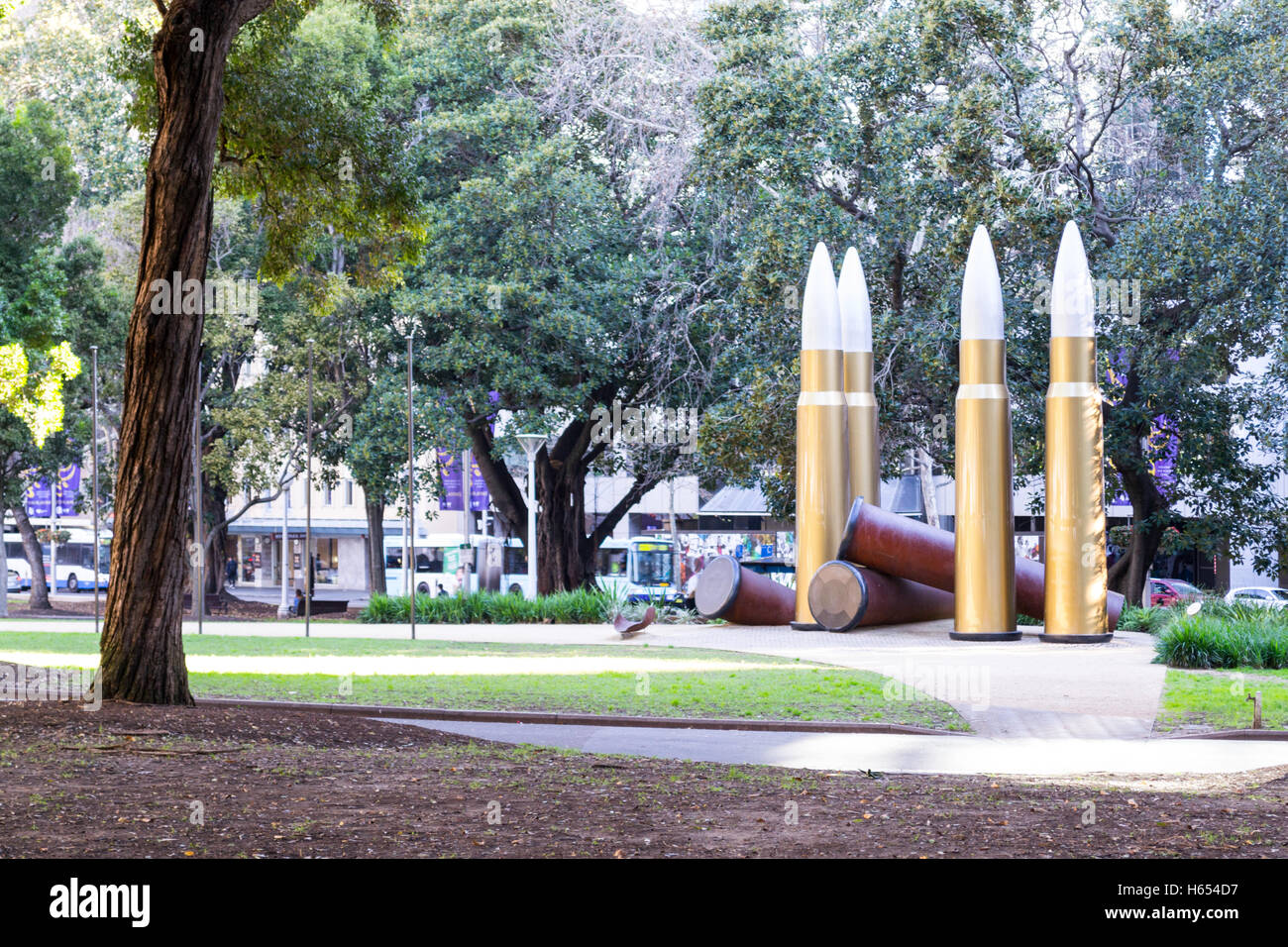Statua conmemorating WWII in Hyde Park (Sydney) Foto Stock