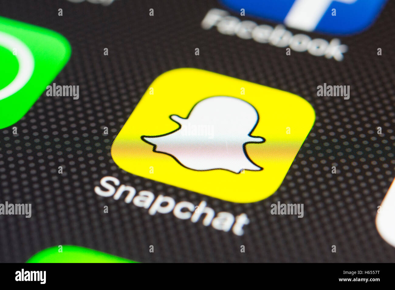 Snapchat social media app close up su iPhone smart schermata telefono Foto Stock