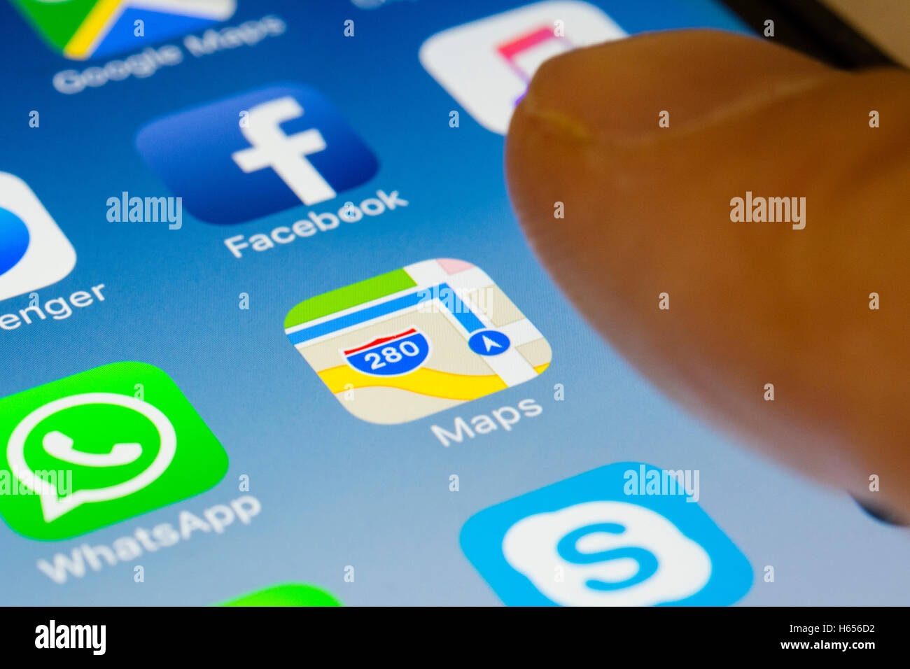 Apple app mappe close up su iPhone smart schermata telefono Foto Stock