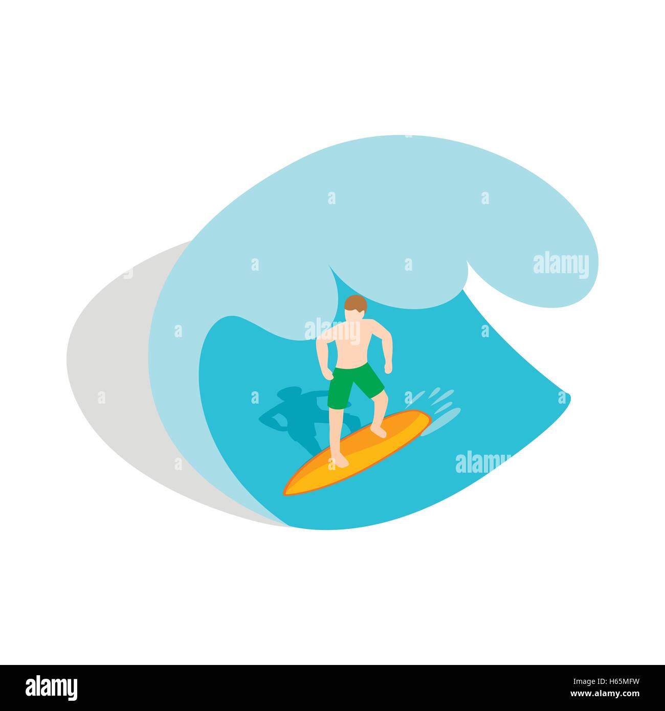 Surfer cavalcando l'onda icona isometrica 3d style Illustrazione Vettoriale