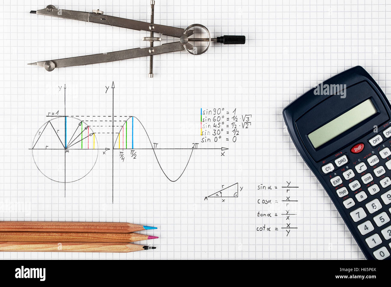 Funzione sinusoidale - Concetto di matematica Foto Stock