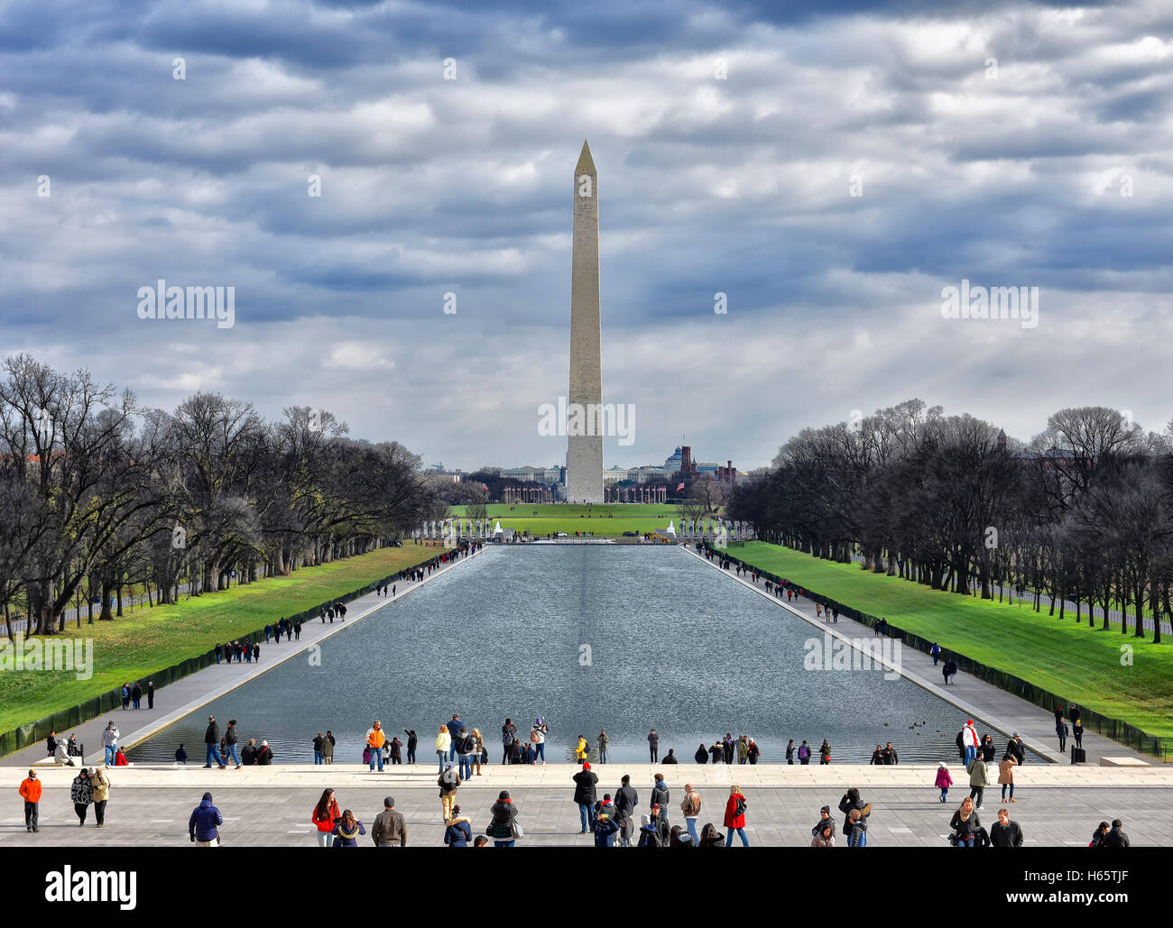 Washington DC, Stati Uniti d'America. Vista del Monumento di Washington da Abramo Lincoln Memorial. Foto Stock