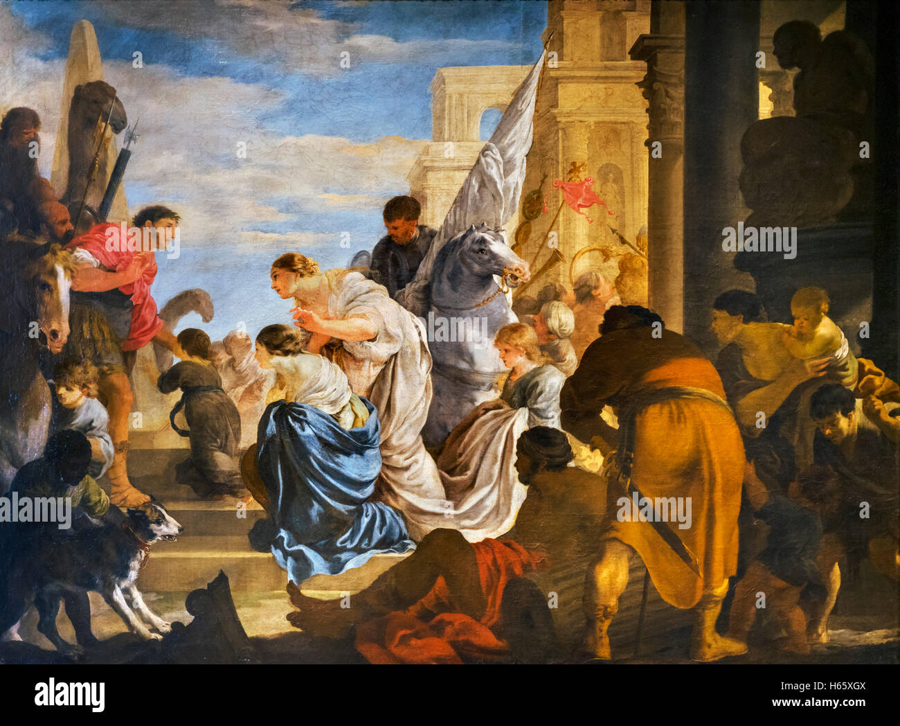 La Rencontre d'Antoine et de Cléopâtre (l'Incontro di Antonio e Cleopatra) da Sebastien Bourdon, c.1645. Foto Stock