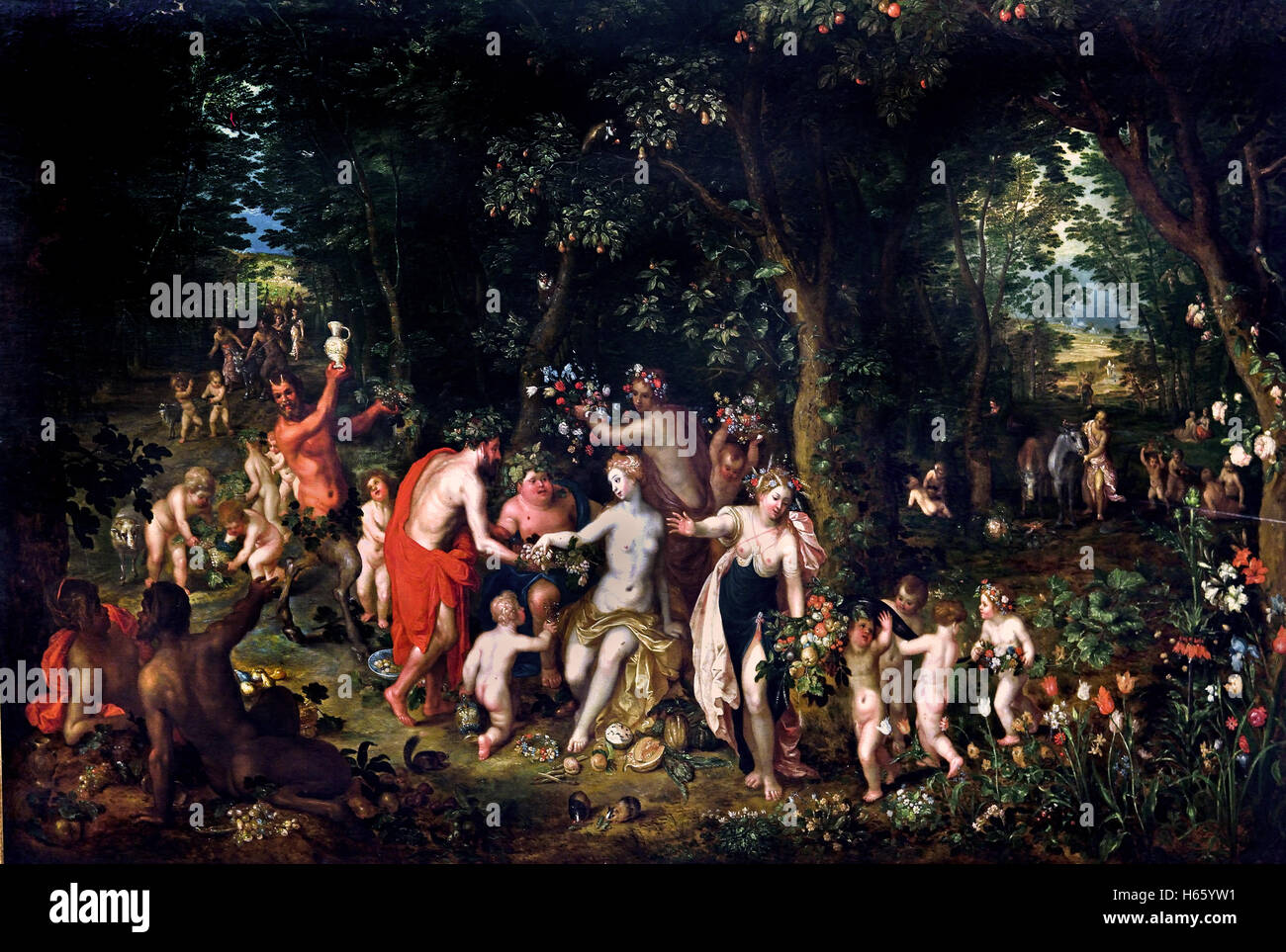 La festa di Bacco di Jan Bruegel il giovane 1601-1678 belga fiamminga del Belgio ( Bacchus è il nome romano di Dioniso, dio del vino e di intossicazione. ) Foto Stock