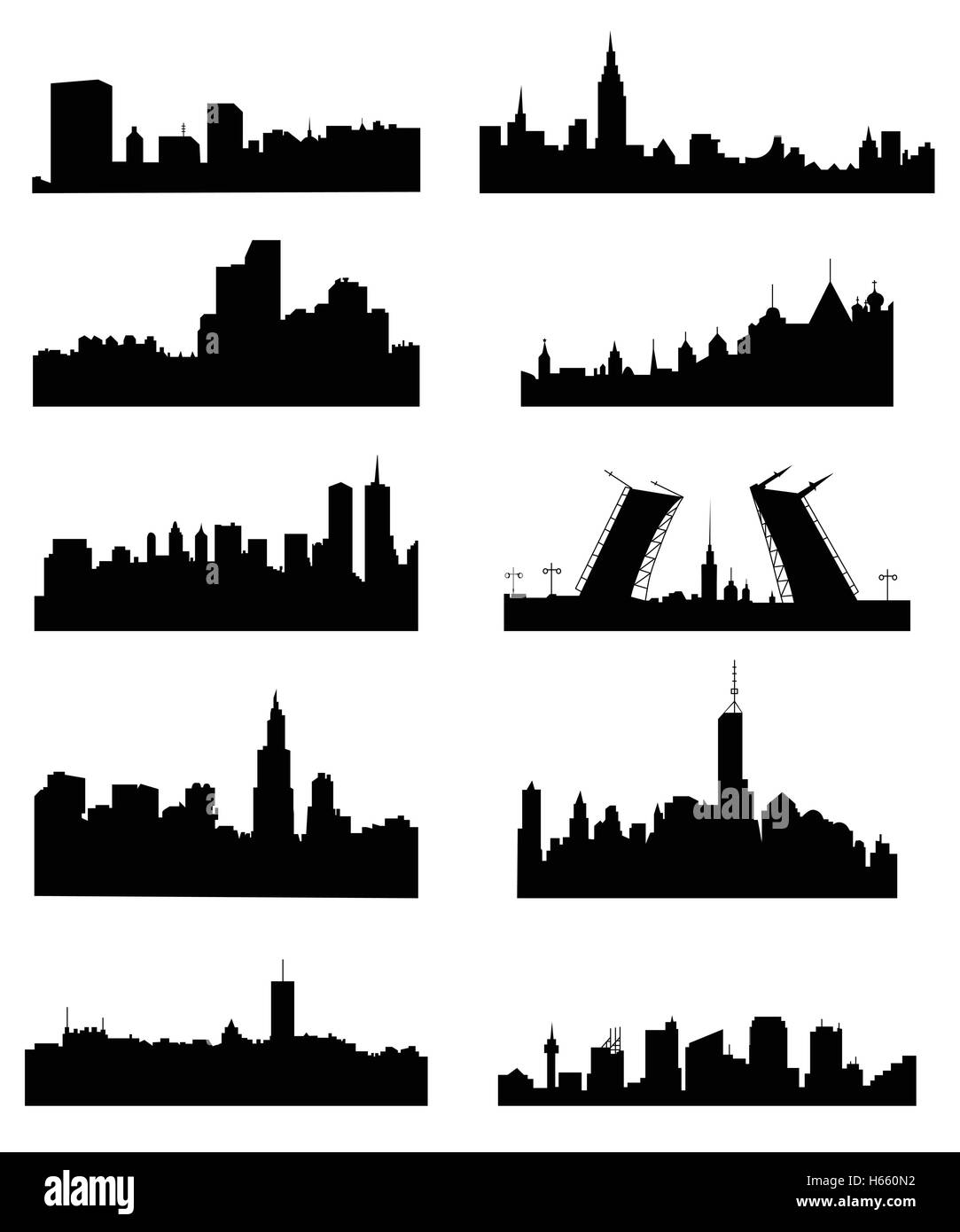 La silhouette della città impostata Illustrazione Vettoriale