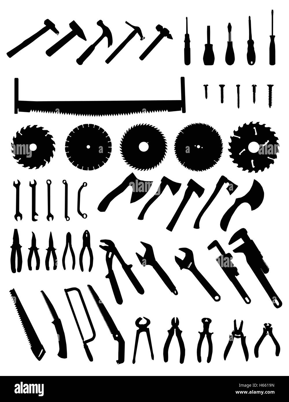 Strumenti di grande set di silhouette Illustrazione Vettoriale