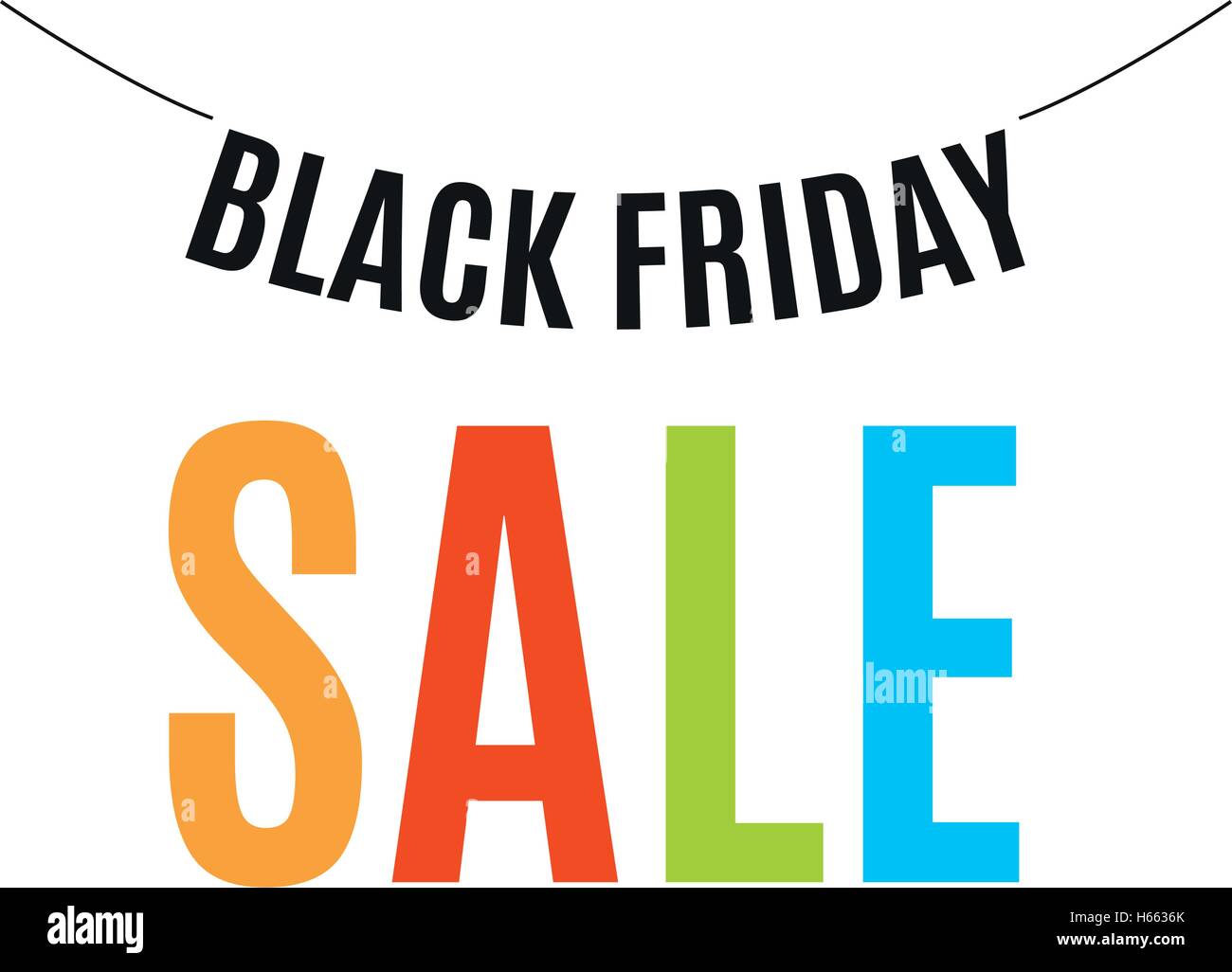 Isolato colorato venerdì nero annuncio logo. Shopping Mall di sconto logotipo. Vettore venerdì nero poster illustrazione. Sfondo di vacanza e la vendita di banner design. Modello con tag shopping. Illustrazione Vettoriale