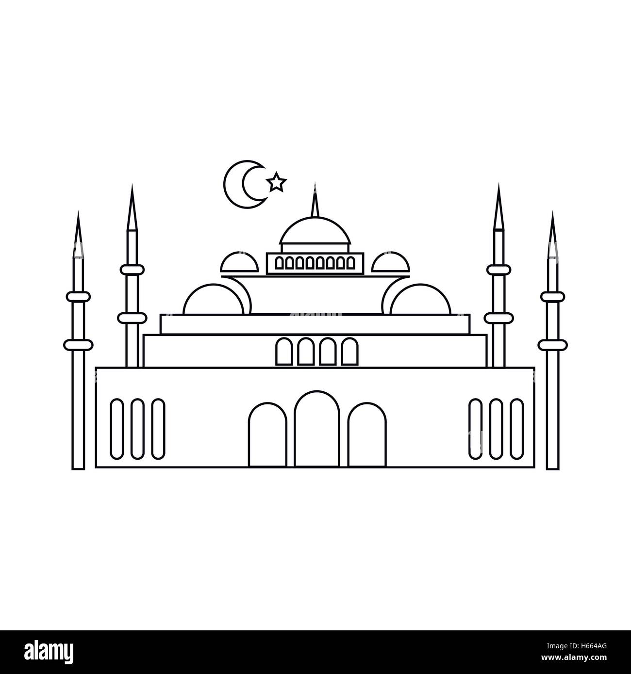 Icona della moschea in stile contorno Illustrazione Vettoriale
