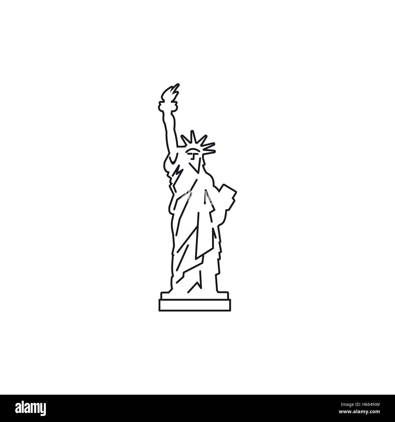 La statua della libertà, l'icona di stile di contorno Illustrazione Vettoriale