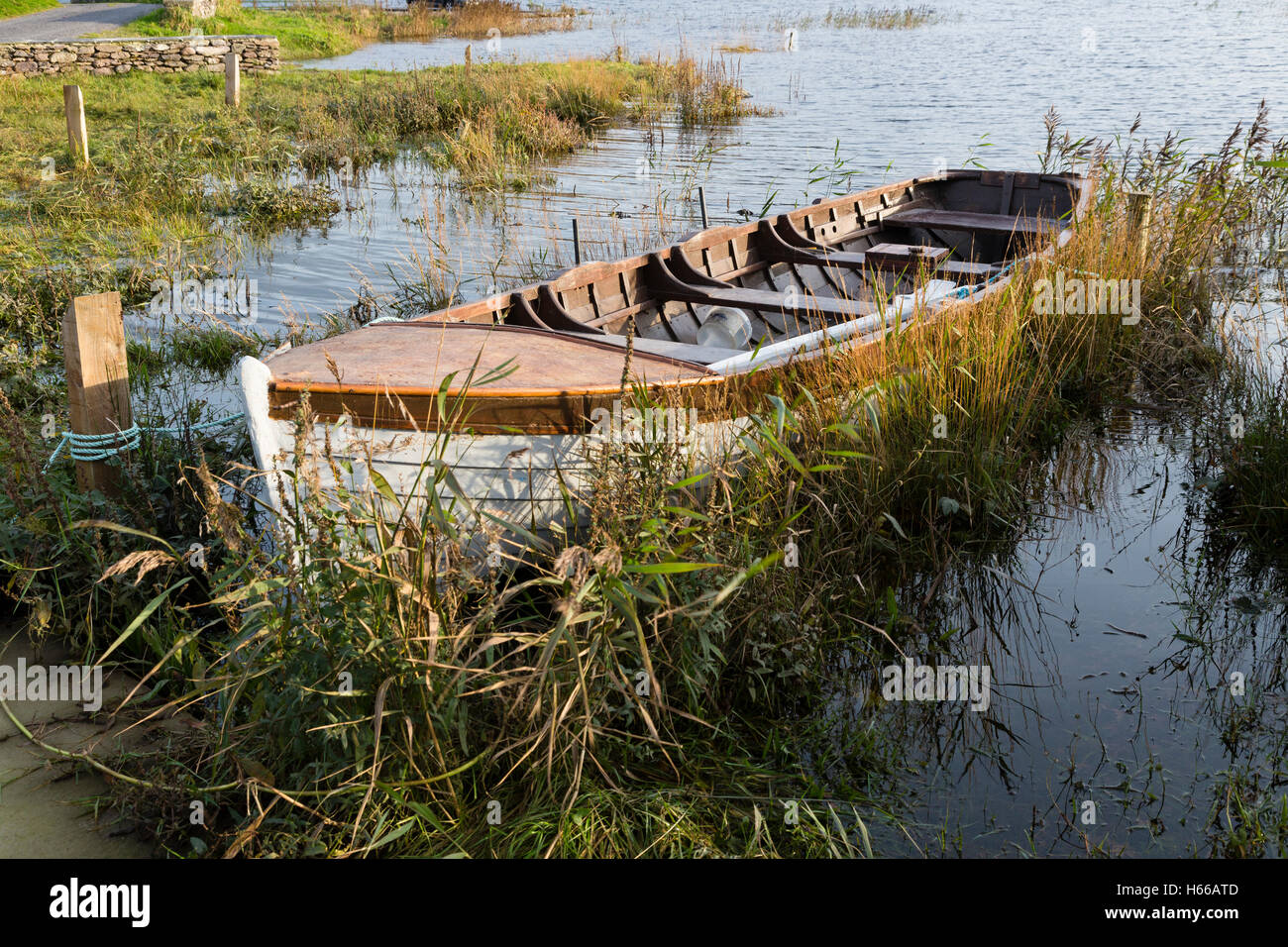 Barche da pesca sul Lough Currane, Waterville, Ring of Kerry, Irlanda Foto Stock