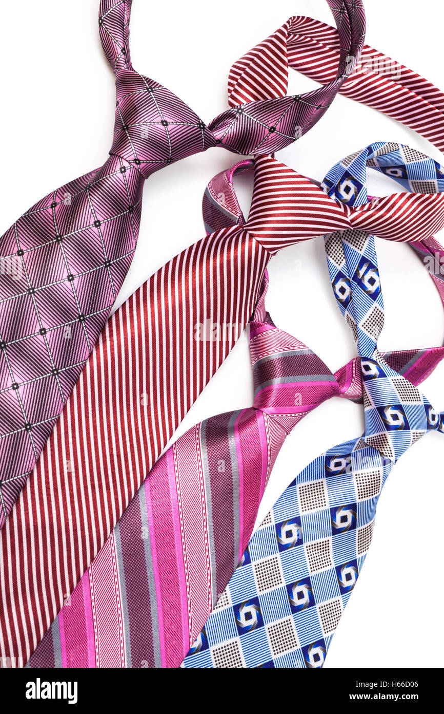 Quattro cravatta annodata su uno sfondo bianco Foto Stock