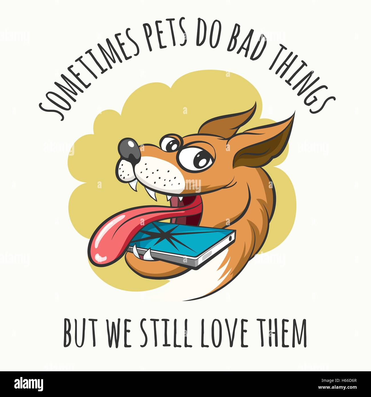 Funny morsi di cane cellulare e formulazione talvolta animali domestici fare del male ma abbiamo ancora li amo. Illustrazione Vettoriale Illustrazione Vettoriale