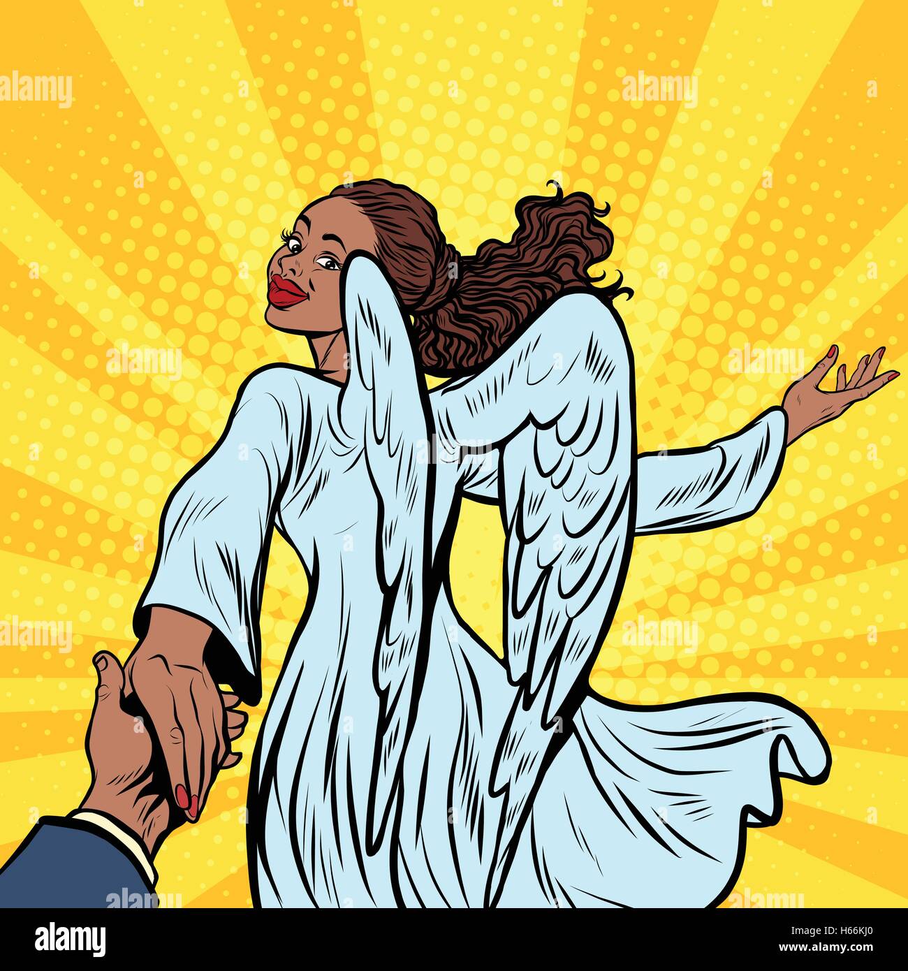 Follow me, bella Angel girl, African American persone Illustrazione Vettoriale