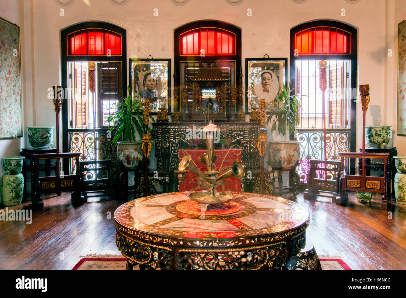 Al piano di sopra la lobby, Pinang Peranakan, Museo Lebuh Gereja, Georgetown, Penang, Malaysia Foto Stock