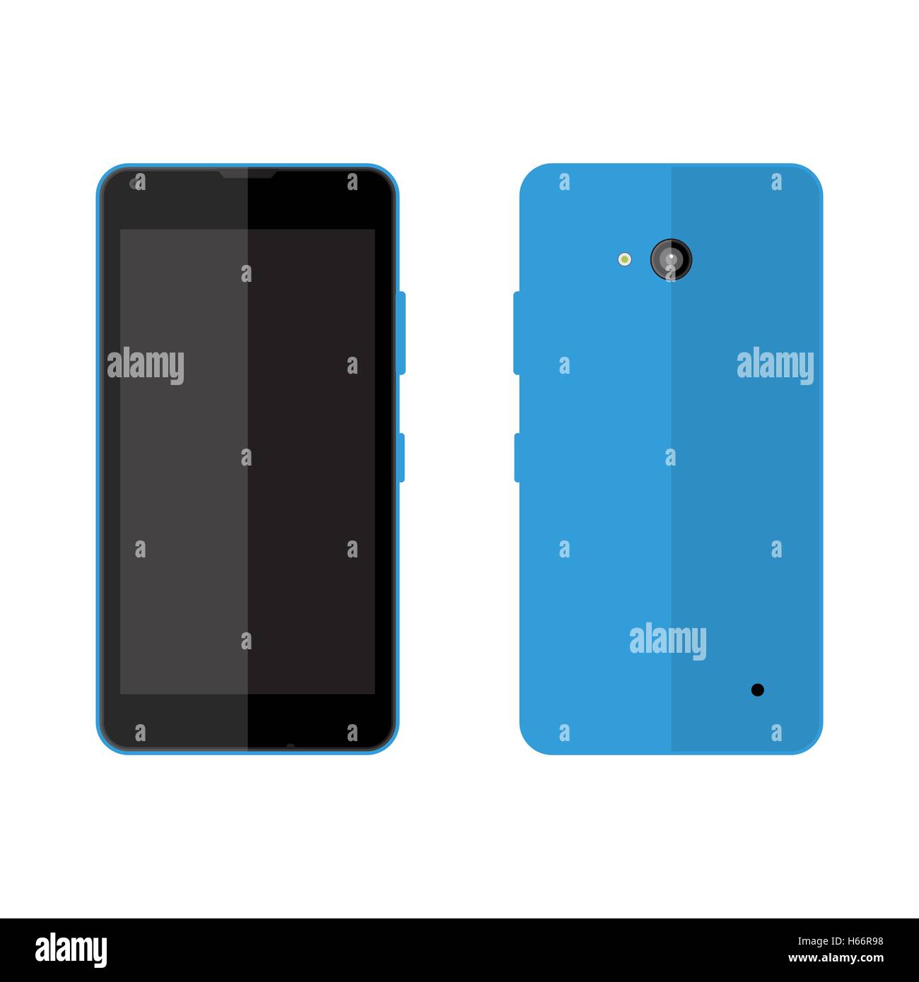 Il vettore blu corpo dello smartphone vista anteriore e posteriore Illustrazione Vettoriale