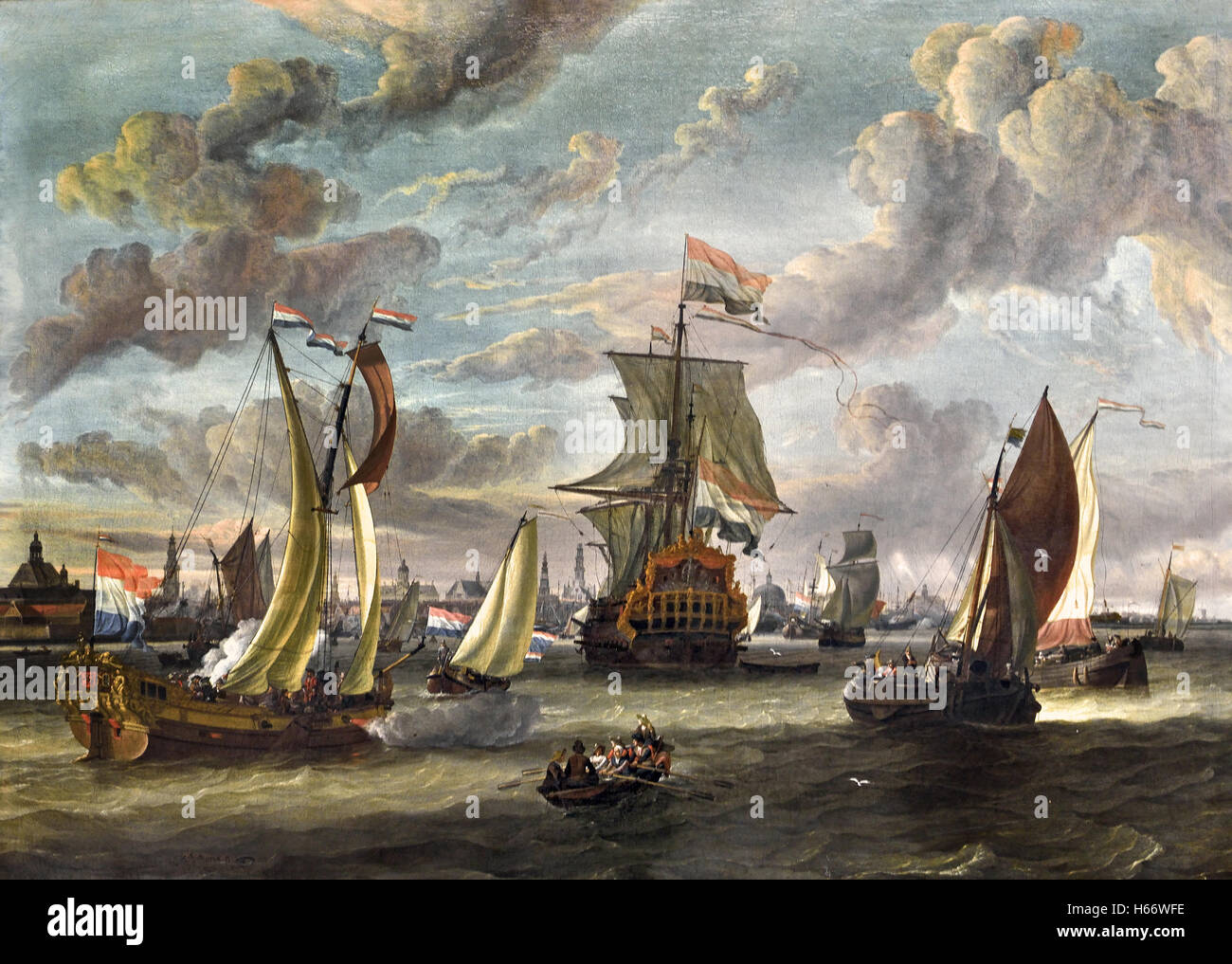 Vista di Amsterdam con l'IJ ( le navi a vela VOC ) Abraham Storck (1644-1708) Paesi Bassi Paesi Bassi Foto Stock