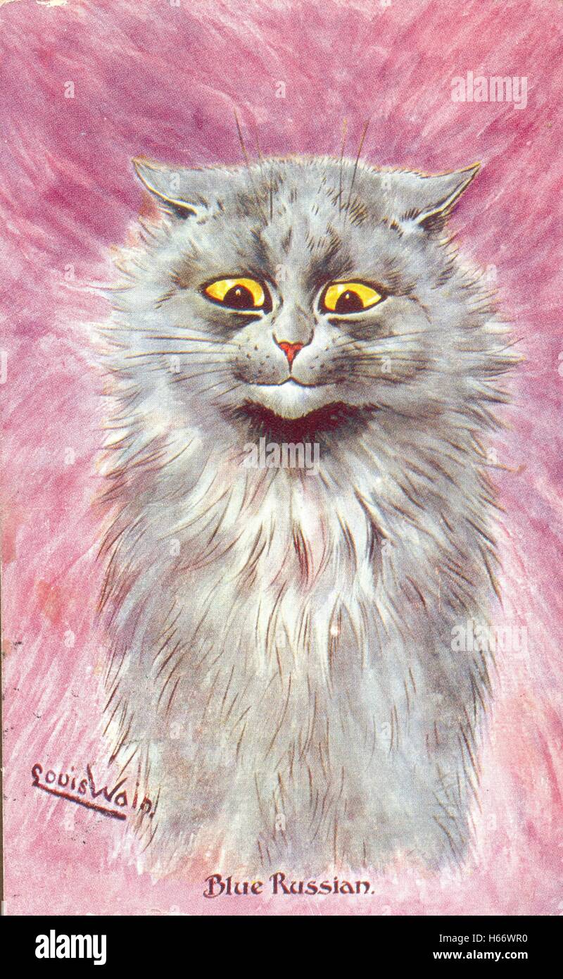 Blue cat russo , una cartolina chromolithographed dall artista Louis Wain Foto Stock