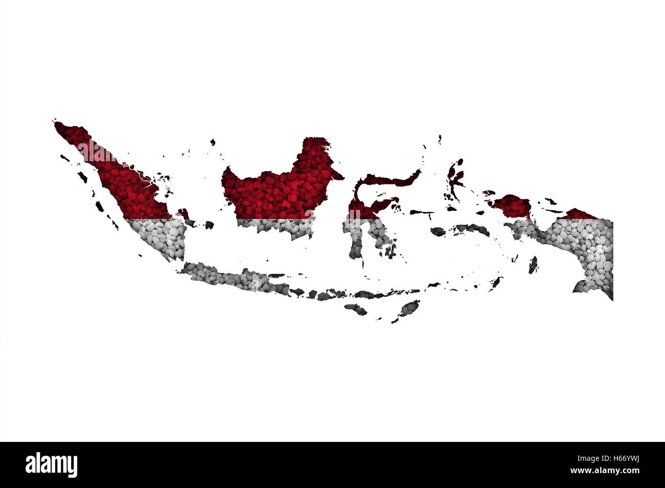 Mappa e bandiera di Indonesia sui semi di papavero Foto Stock