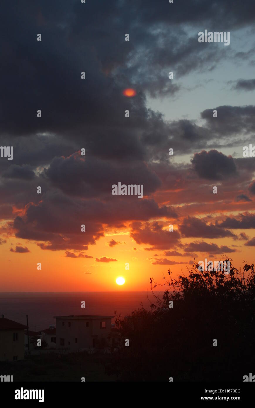 Arancione tramonto su Cipro Foto Stock
