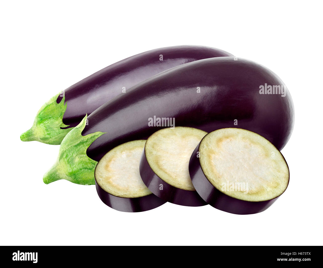 Aubergine isolati su sfondo bianco Foto Stock