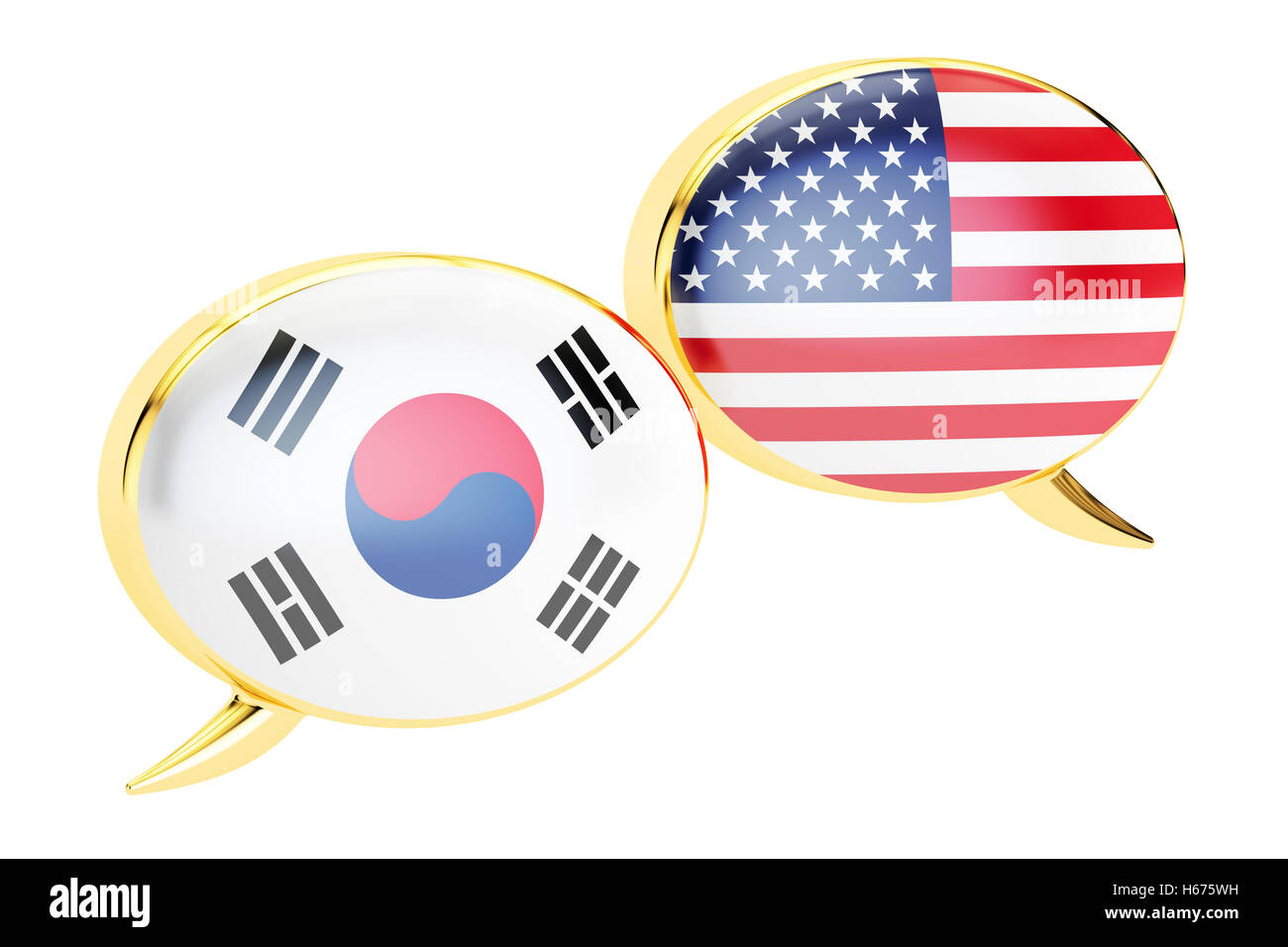 Fumetti, Corea del Sud e USA il concetto di conversazione. Il rendering 3D Foto Stock