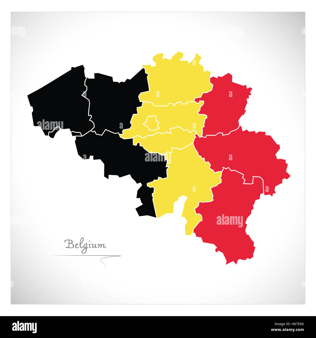 Belgio Mappa illustrazione con i colori nazionali illustrazione Foto Stock