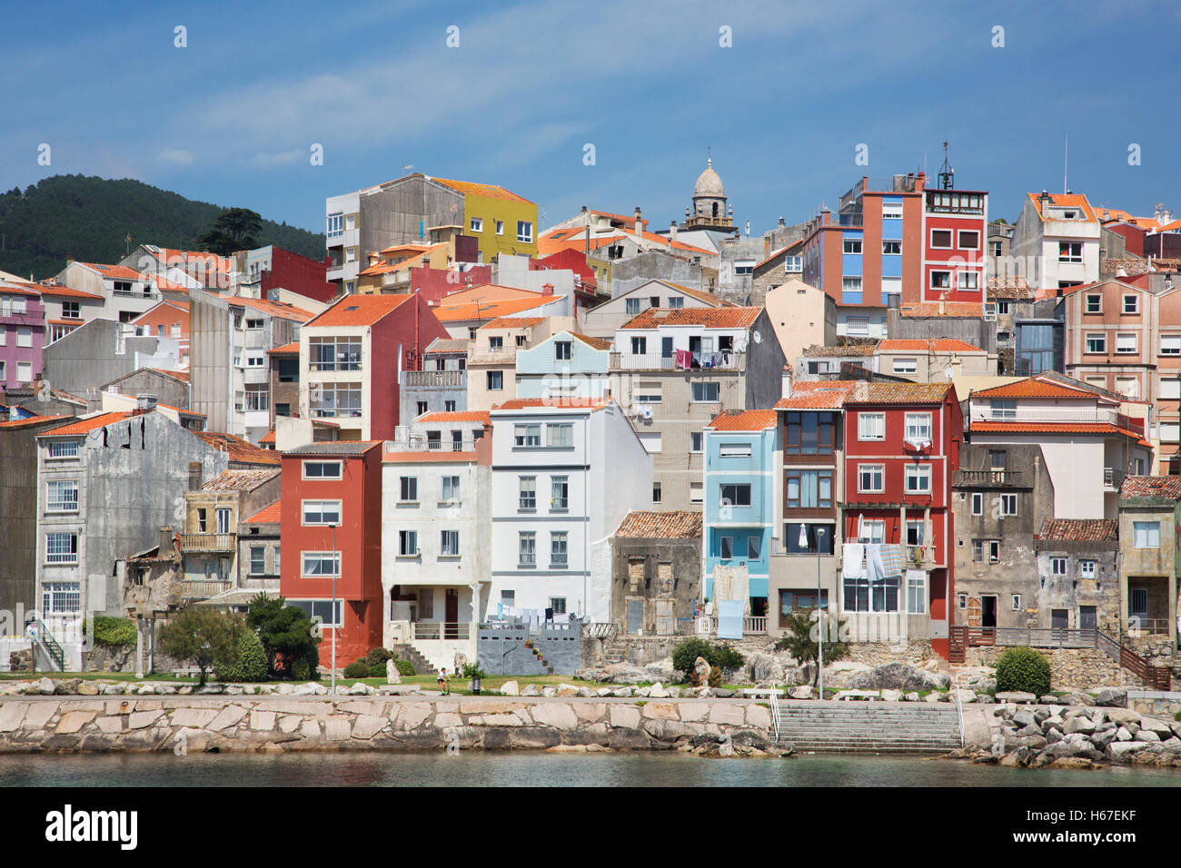 Immobili in riva al mare a Guarda in Galizia, Spagna Foto Stock