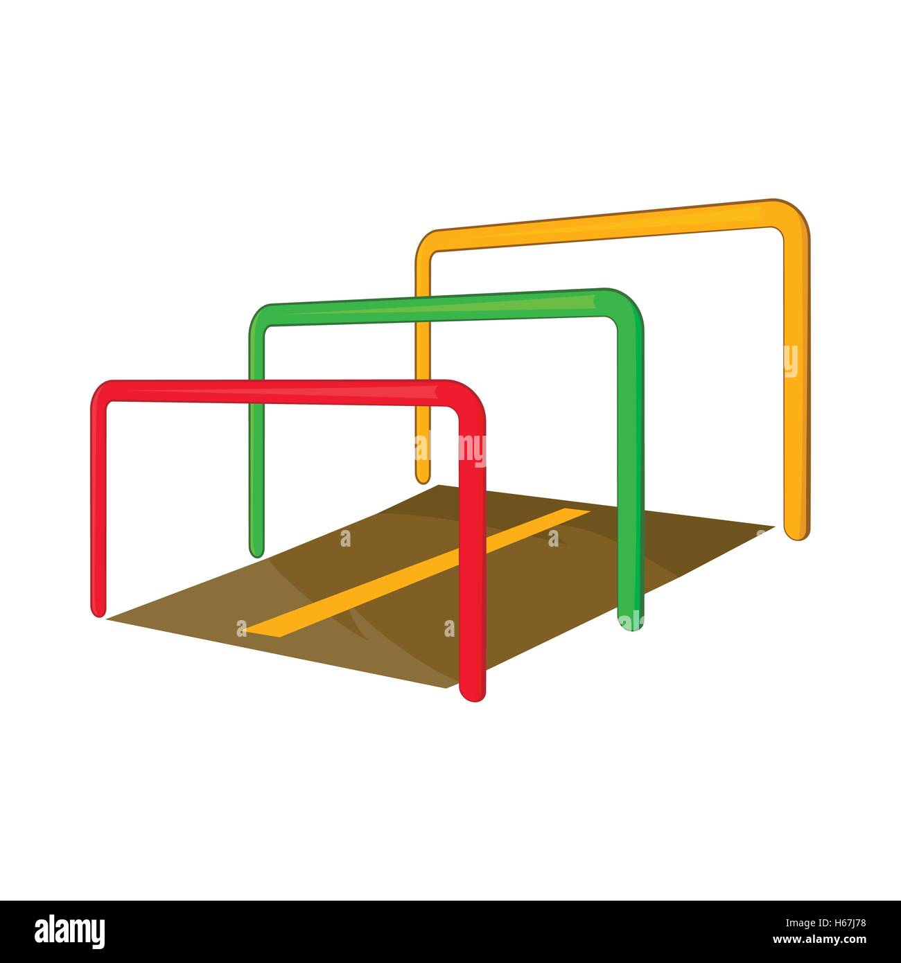 Esecuzione con ostacoli icona, stile cartoon Illustrazione Vettoriale