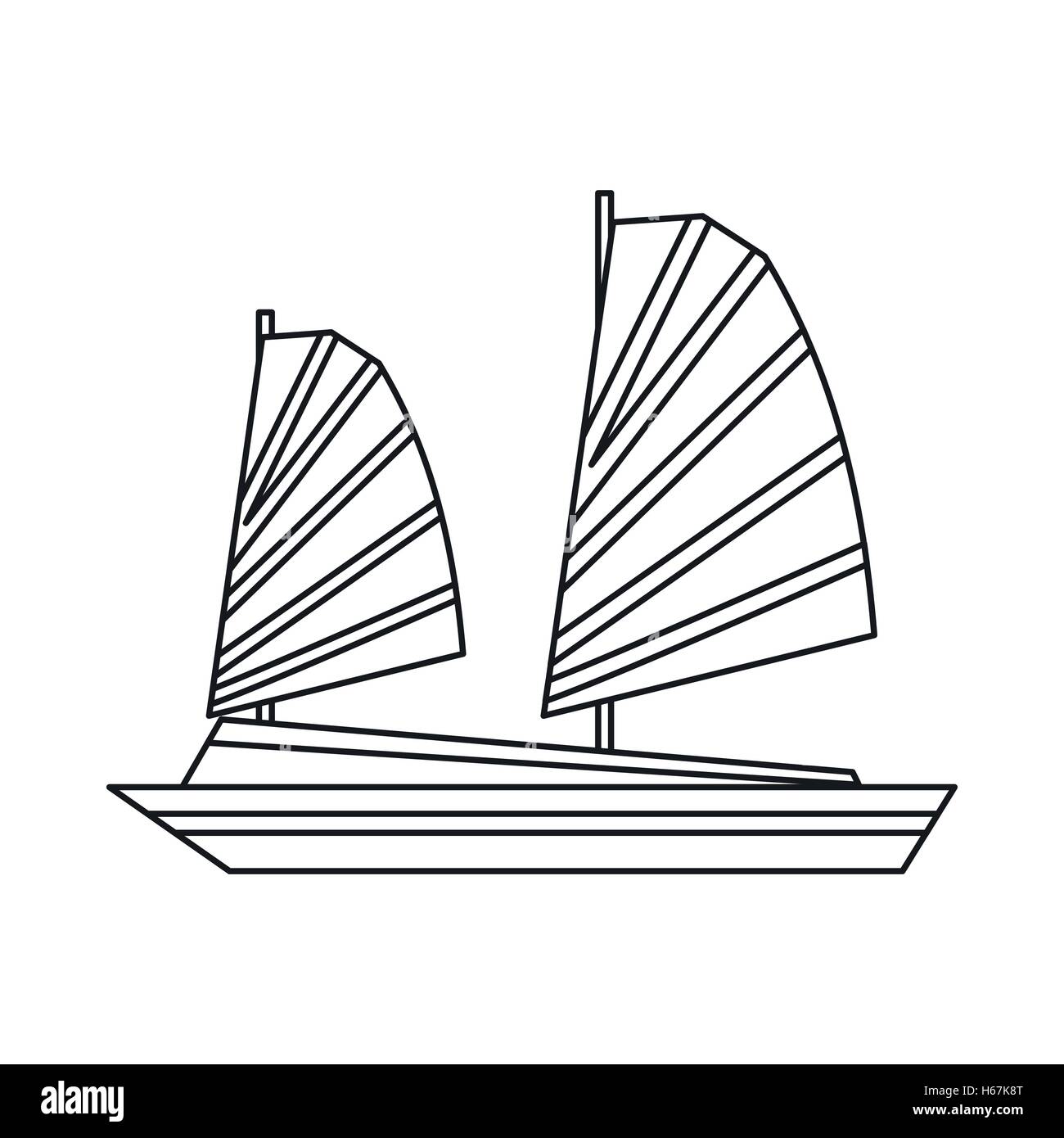 Vietnamese junk boat icona, stile contorno Illustrazione Vettoriale