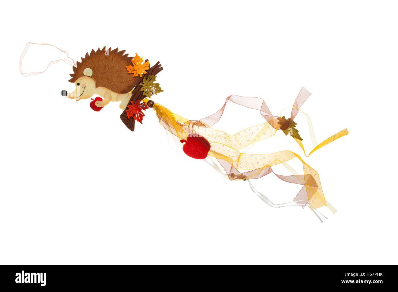 Albero di natale ornamento, riccio sagomato con le mele rosse e foglie di acero Foto Stock