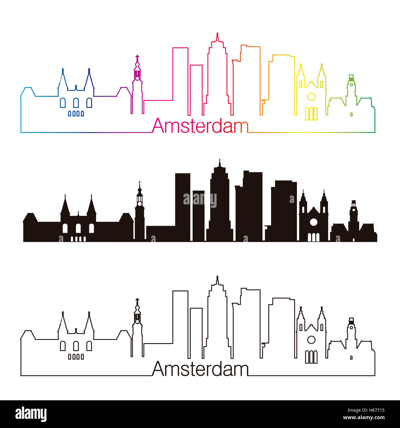 Lo skyline di Amsterdam lo stile lineare con arcobaleno nel modificabile file vettoriali Foto Stock