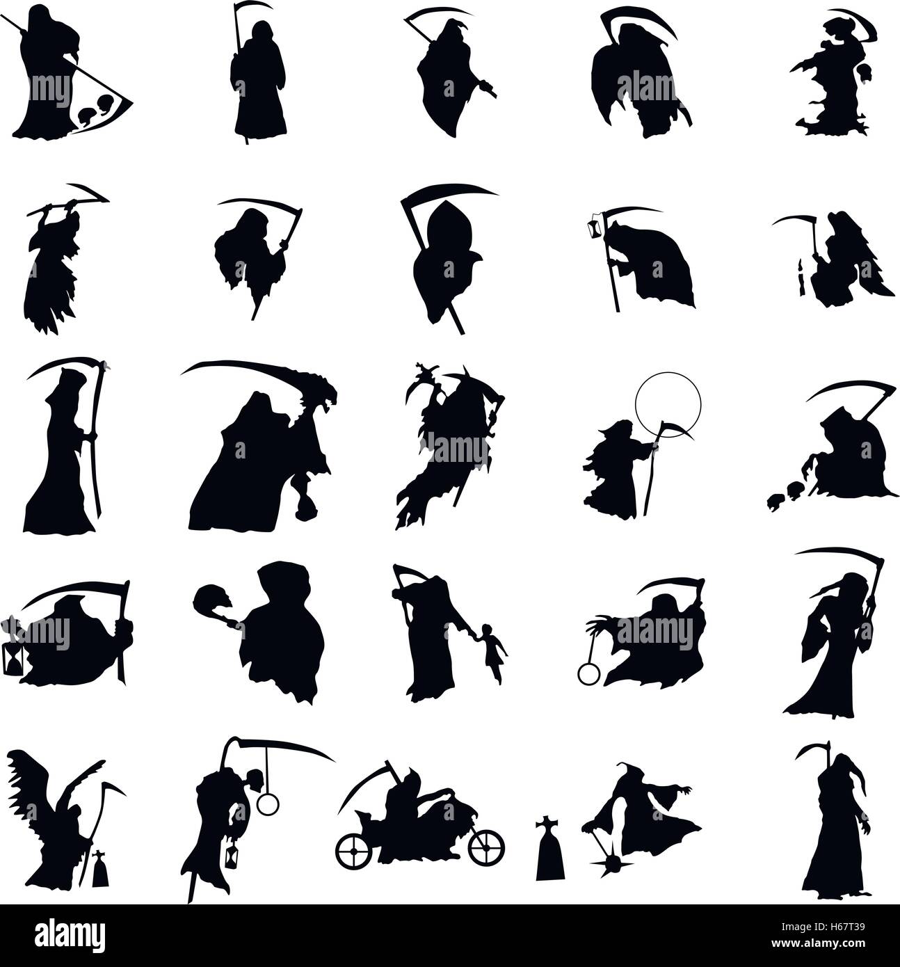Grim Reaper set silhouette Illustrazione Vettoriale