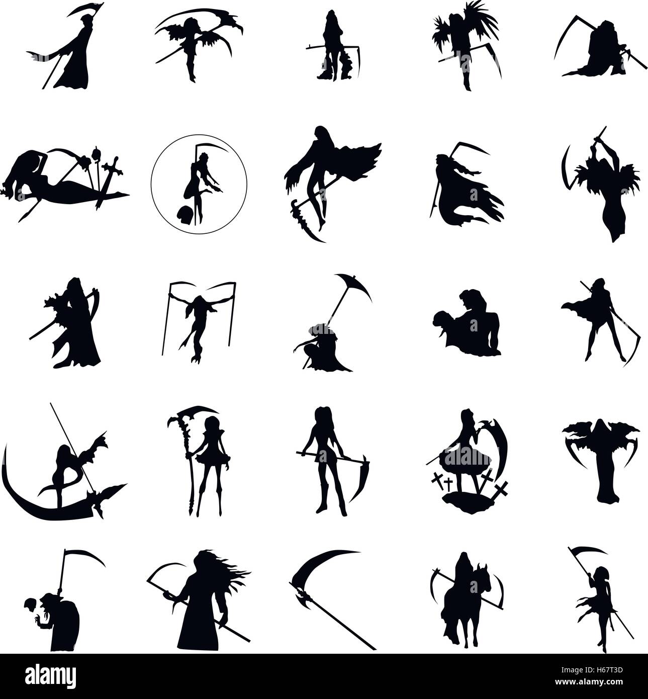 Grim Reaper silhouette di donna impostato Illustrazione Vettoriale