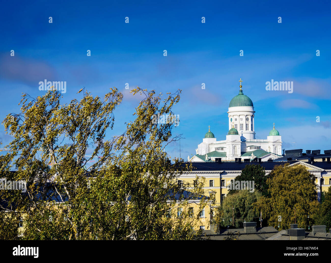 Punto di riferimento della cattedrale e il centro di helsinki city view in Finlandia Foto Stock
