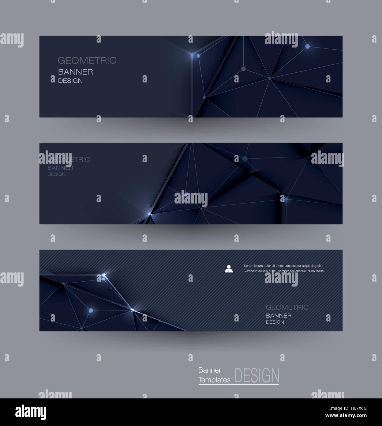 Vettore banner astratto set con poligonale, Triangolo forma di pattern e la molecola struttura. Bassa poli banner con punti di collegamento Illustrazione Vettoriale