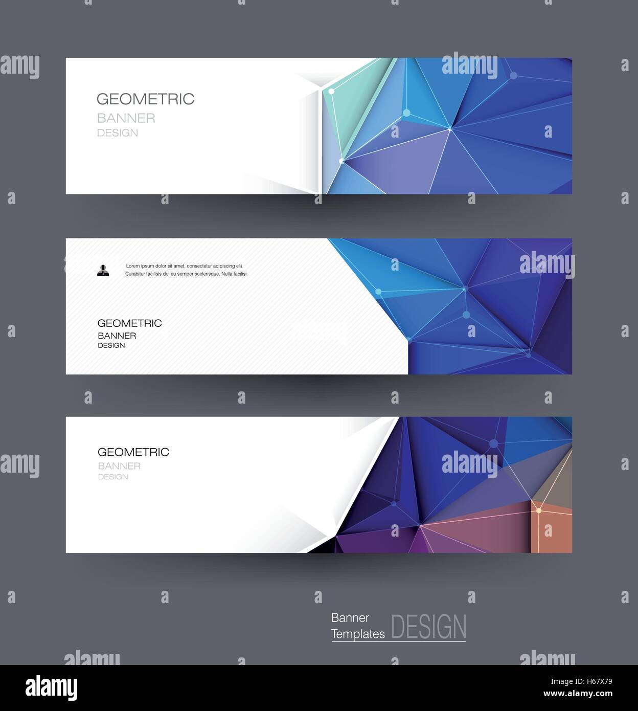 Vettore banner astratto set con poligonale, Triangolo forma di pattern e la molecola struttura. Bassa poli banner con punti di collegamento Illustrazione Vettoriale