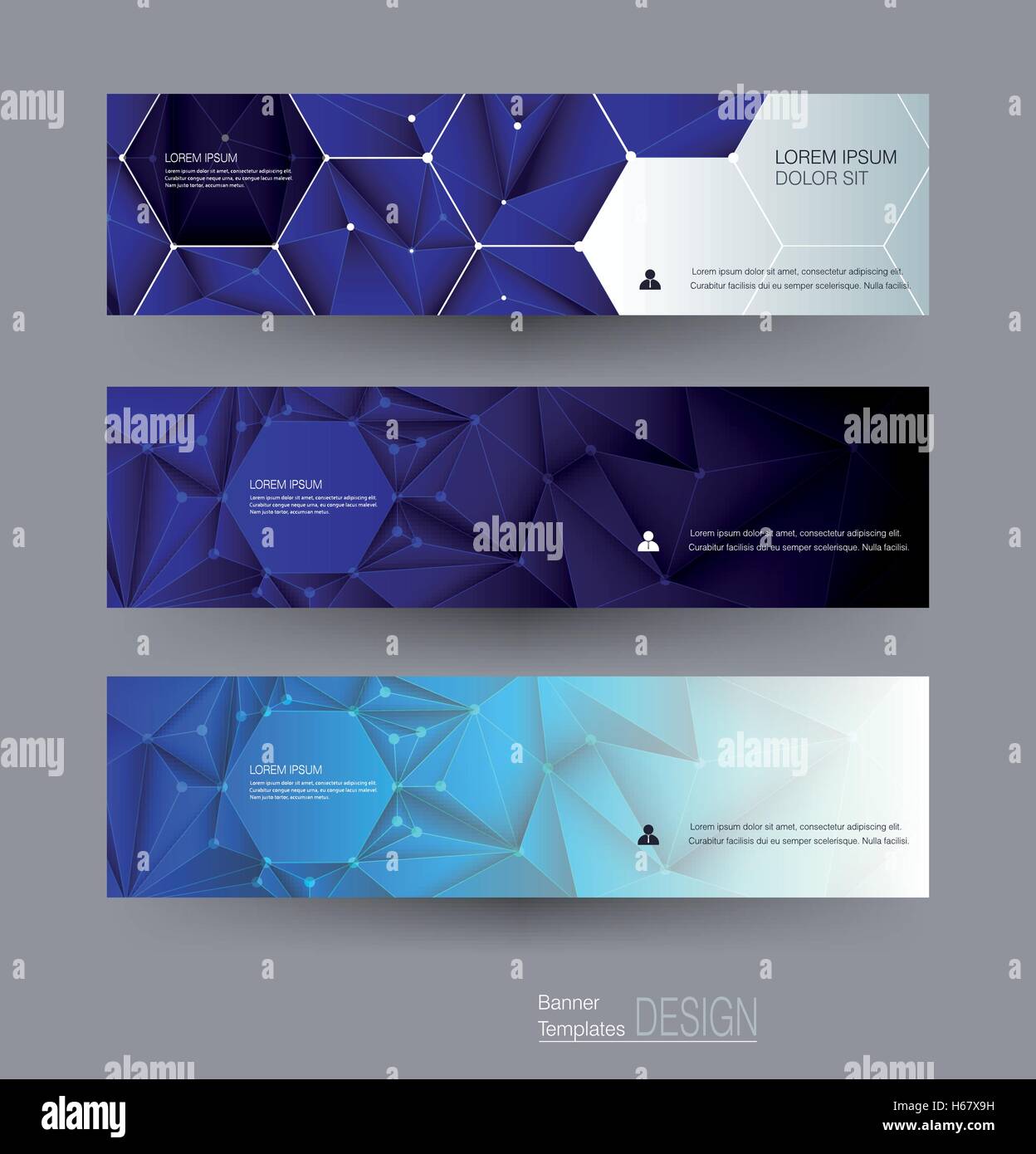 Vettore banner astratto set con poligonale, Triangolo forma di pattern e la molecola struttura. Bassa poli banner con punti di collegamento Illustrazione Vettoriale