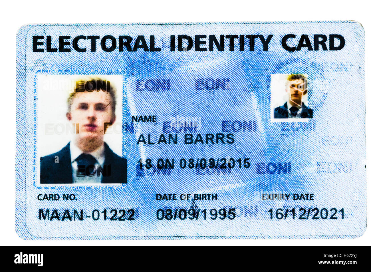 Identificare elettorale Card da eoni, Irlanda del Nord Foto Stock